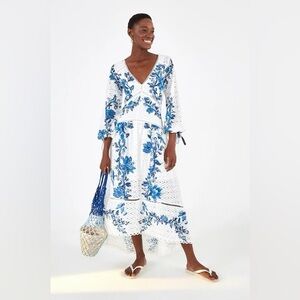 FARM Rio White and Blue Floral Dress
